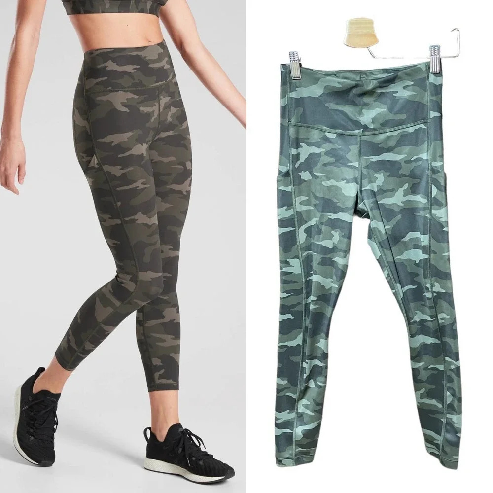 Athleta‎ Ultimate Camo 7/8 Tight Leggings Pockets Olive Green Size XS